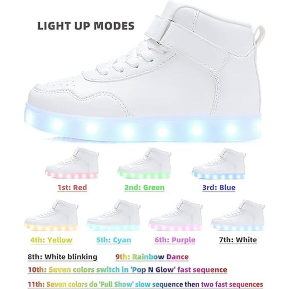 Aptesol Girl Size 6 White Rechargeable LED Light Up Adjustable Hook & Loop Shoes - Picture 2 of 5